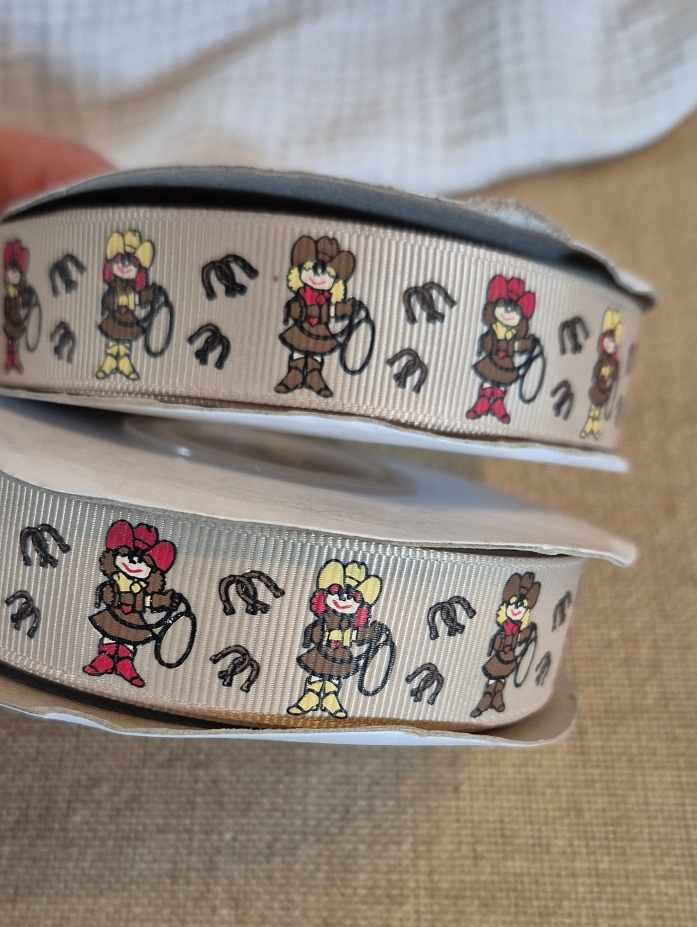 Grosgrain Cartoon Cowgirl ▪︎7/8"W• 25 yds• Tan•   ▪︎7/8"W•aprx 20yds• Tan